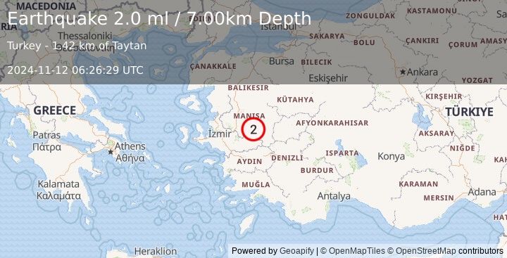 Earthquake WESTERN TURKEY (2.0 ml) (2024-11-12 06:26:29 UTC)