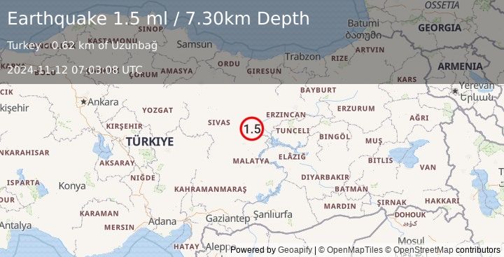 Earthquake EASTERN TURKEY (1.5 ml) (2024-11-12 07:03:08 UTC)