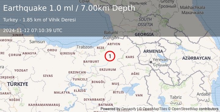 Earthquake EASTERN TURKEY (1.0 ml) (2024-11-12 07:10:39 UTC)