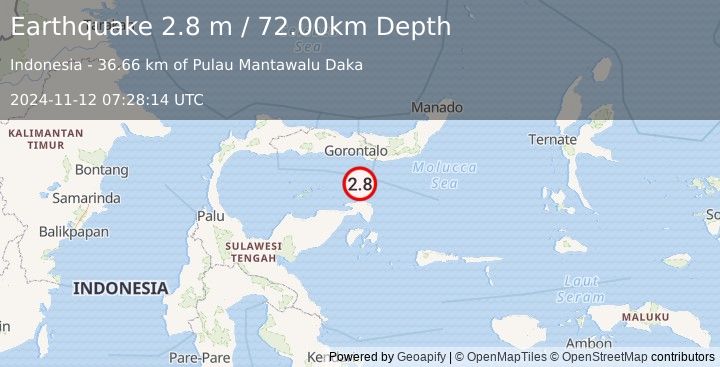 Earthquake SULAWESI, INDONESIA (2.8 m) (2024-11-12 07:28:14 UTC)