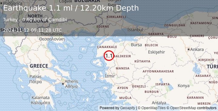 Earthquake WESTERN TURKEY (1.1 ml) (2024-11-12 09:11:28 UTC)