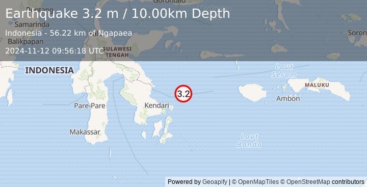 Earthquake SULAWESI, INDONESIA (3.2 m) (2024-11-12 09:56:18 UTC)