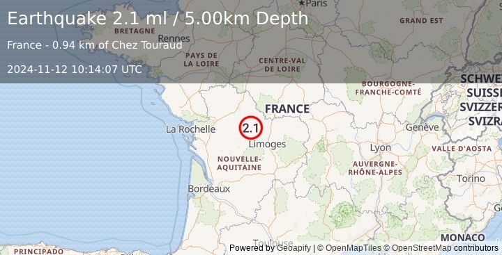 Earthquake FRANCE (2.1 ml) (2024-11-12 10:14:07 UTC)