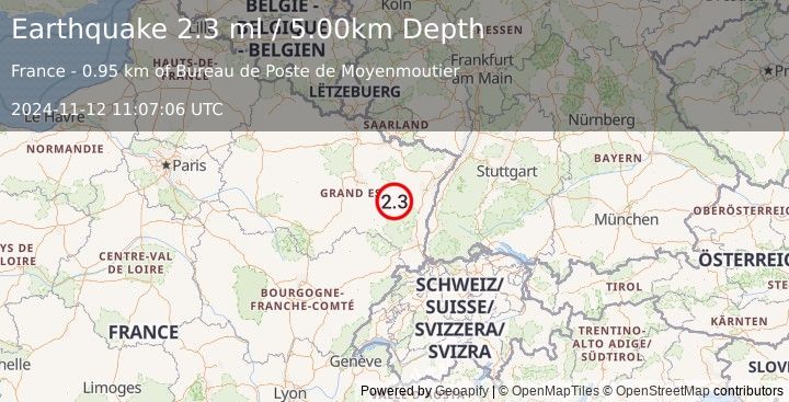 Earthquake FRANCE (2.3 ml) (2024-11-12 11:07:06 UTC)