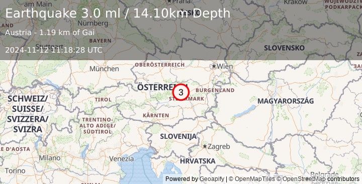 Earthquake AUSTRIA (3.0 ml) (2024-11-12 11:18:28 UTC)