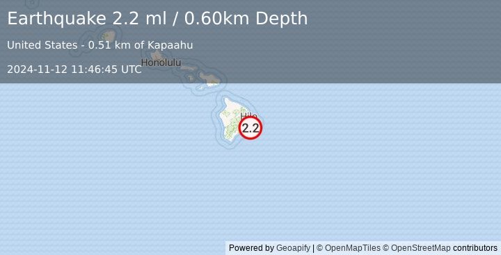 Earthquake ISLAND OF HAWAII, HAWAII (2.2 ml) (2024-11-12 11:46:45 UTC)