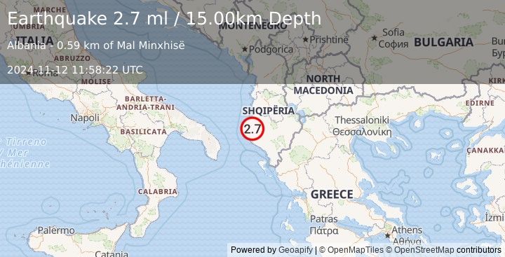 Earthquake ALBANIA (2.7 ml) (2024-11-12 11:58:22 UTC)