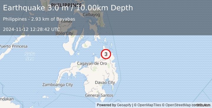 Earthquake MINDANAO, PHILIPPINES (3.0 m) (2024-11-12 12:28:42 UTC)