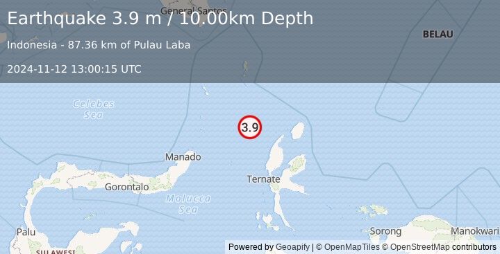 Earthquake MOLUCCA SEA (3.9 m) (2024-11-12 13:00:15 UTC)