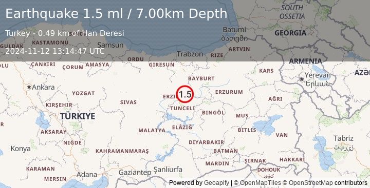 Earthquake EASTERN TURKEY (1.5 ml) (2024-11-12 13:14:47 UTC)