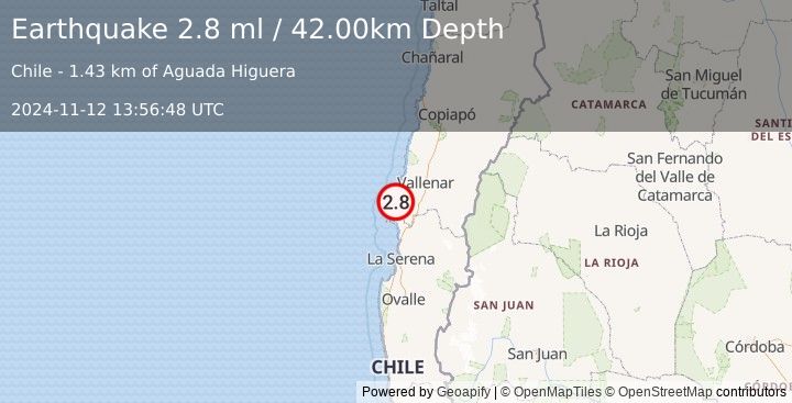 Earthquake ATACAMA, CHILE (2.8 ml) (2024-11-12 13:56:48 UTC)