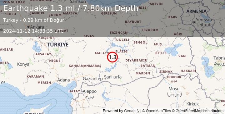 Earthquake EASTERN TURKEY (1.3 ml) (2024-11-12 14:33:35 UTC)