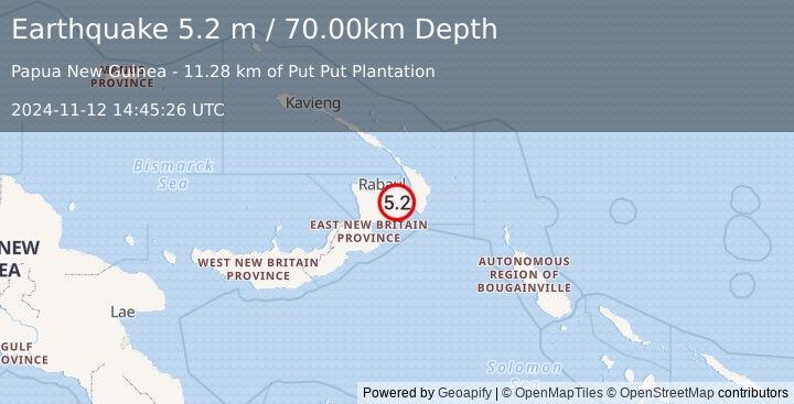 Earthquake NEW BRITAIN REGION, P.N.G. (5.2 m) (2024-11-12 14:45:26 UTC)