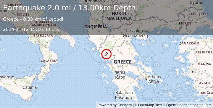 Earthquake GREECE (2.0 ml) (2024-11-12 15:16:30 UTC)