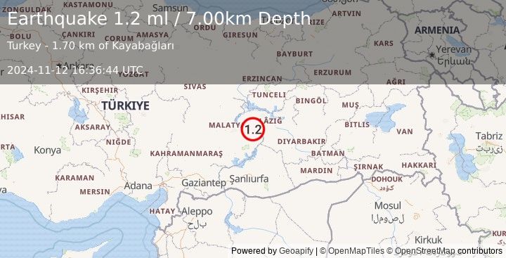 Earthquake EASTERN TURKEY (1.2 ml) (2024-11-12 16:36:44 UTC)