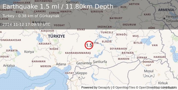 Earthquake CENTRAL TURKEY (1.5 ml) (2024-11-12 17:09:57 UTC)