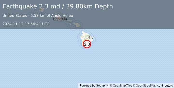 Earthquake ISLAND OF HAWAII, HAWAII (2.3 md) (2024-11-12 17:56:41 UTC)