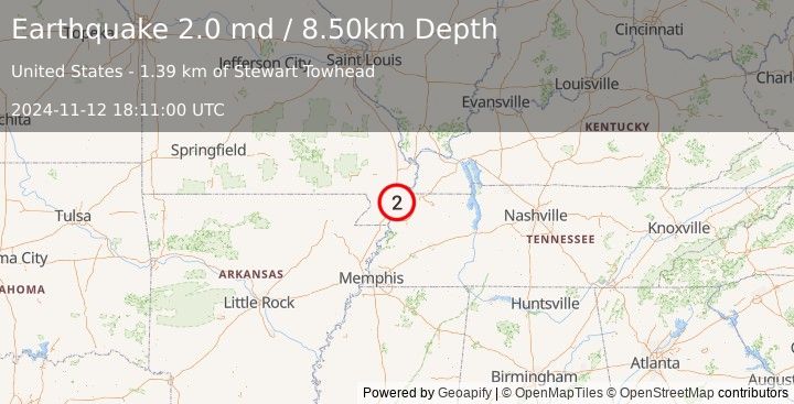 Earthquake SOUTHEASTERN MISSOURI (2.0 md) (2024-11-12 18:11:00 UTC)