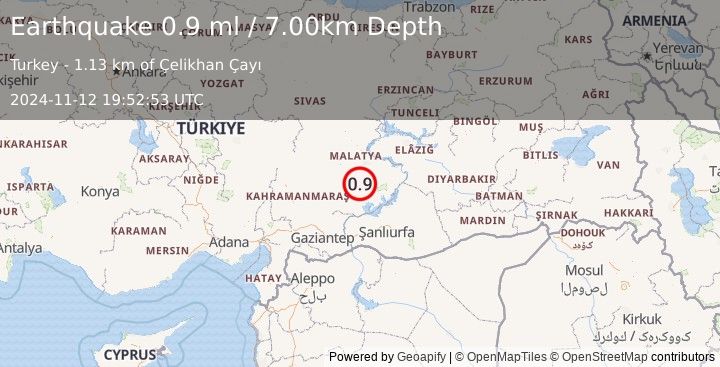 Earthquake EASTERN TURKEY (0.9 ml) (2024-11-12 19:52:53 UTC)