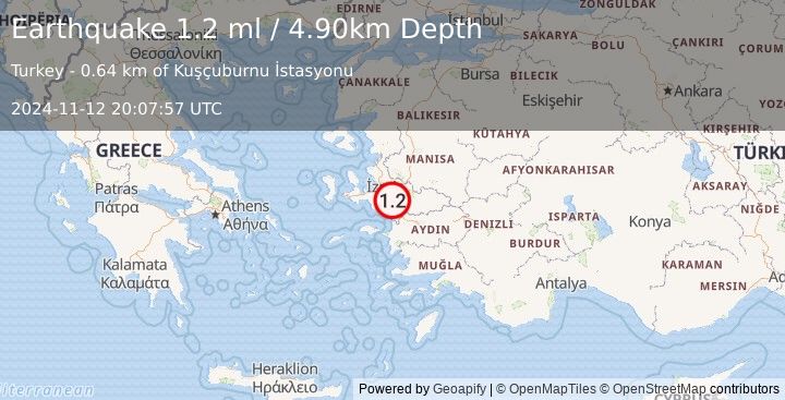 Earthquake WESTERN TURKEY (1.2 ml) (2024-11-12 20:07:57 UTC)