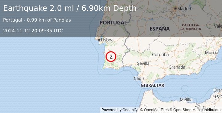 Earthquake PORTUGAL (2.0 ml) (2024-11-12 20:09:35 UTC)