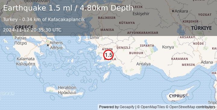 Earthquake WESTERN TURKEY (1.5 ml) (2024-11-12 20:35:30 UTC)