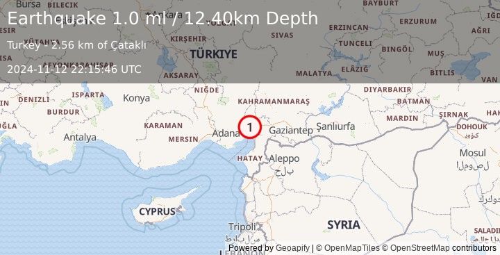 Earthquake CENTRAL TURKEY (1.0 ml) (2024-11-12 22:15:46 UTC)