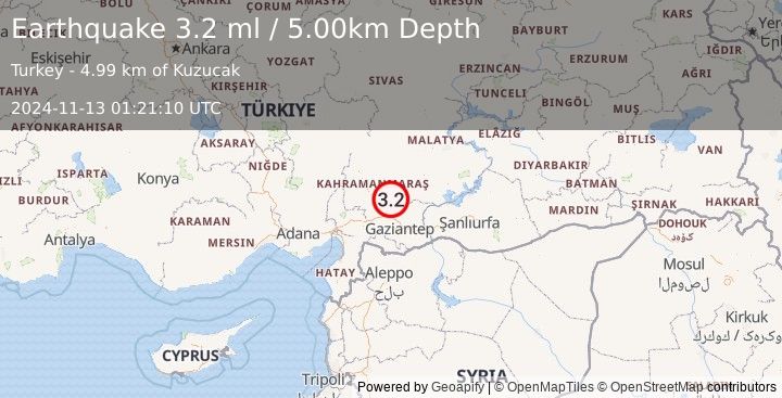 Earthquake CENTRAL TURKEY (3.2 ml) (2024-11-13 01:21:10 UTC)