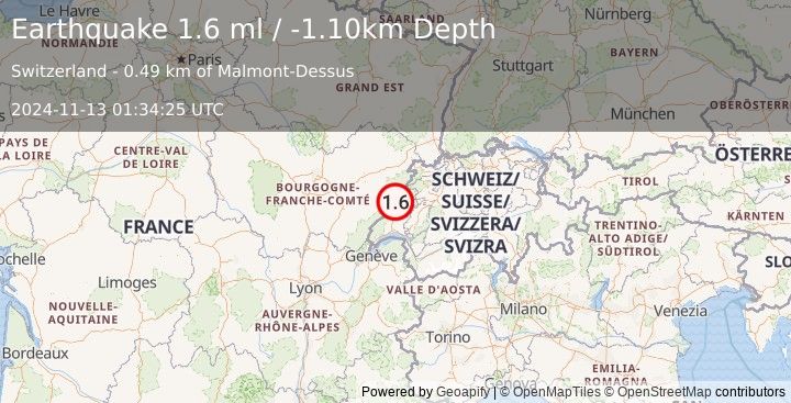 Earthquake SWITZERLAND (1.6 ml) (2024-11-13 01:34:25 UTC)