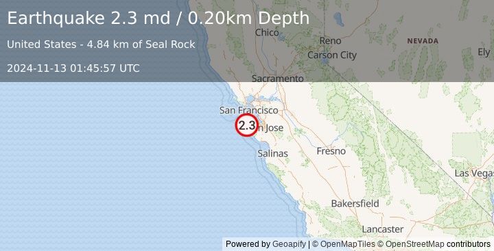 Earthquake OFFSHORE NORTHERN CALIFORNIA (2.3 md) (2024-11-13 01:45:57 UTC)