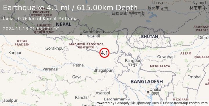 Earthquake NEPAL-INDIA BORDER REGION (4.1 ml) (2024-11-13 01:53:17 UTC)