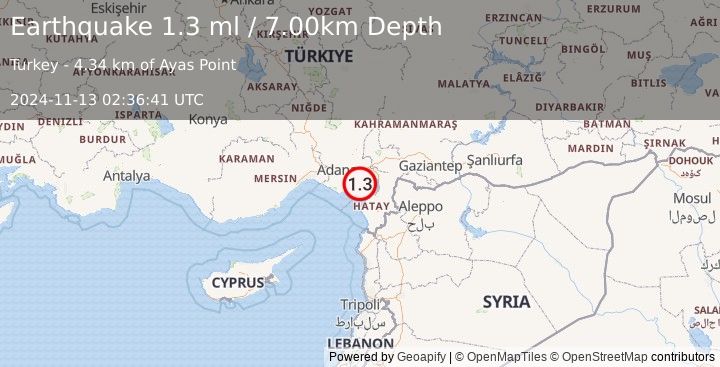 Earthquake CENTRAL TURKEY (1.3 ml) (2024-11-13 02:36:41 UTC)