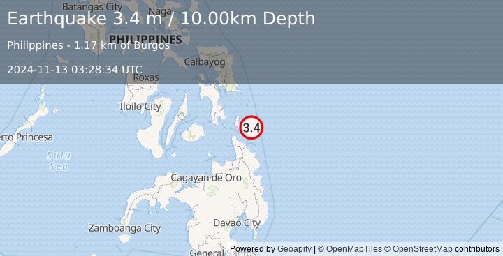 Earthquake PHILIPPINE ISLANDS REGION (3.4 m) (2024-11-13 03:28:34 UTC)