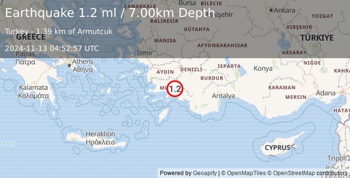 Earthquake WESTERN TURKEY (1.2 ml) (2024-11-13 04:52:57 UTC)