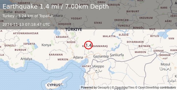 Earthquake CENTRAL TURKEY (1.4 ml) (2024-11-13 07:18:47 UTC)