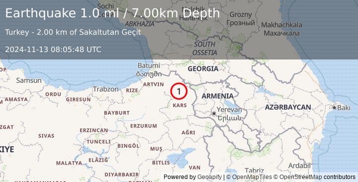 Earthquake EASTERN TURKEY (1.0 ml) (2024-11-13 08:05:48 UTC)