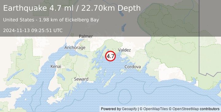 Earthquake SOUTHERN ALASKA (4.7 ml) (2024-11-13 09:25:51 UTC)