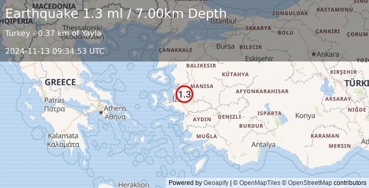 Earthquake WESTERN TURKEY (1.3 ml) (2024-11-13 09:34:53 UTC)