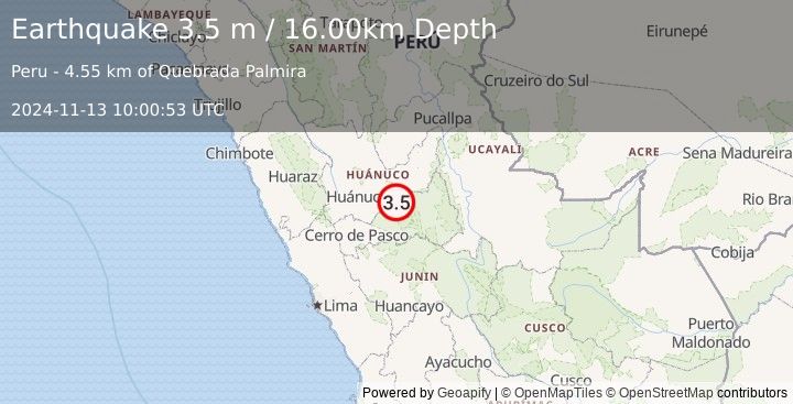 Earthquake CENTRAL PERU (3.5 m) (2024-11-13 10:00:53 UTC)