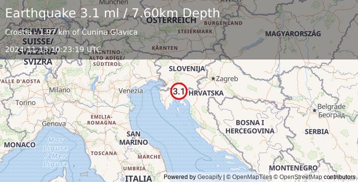 Earthquake CROATIA (3.1 ml) (2024-11-13 10:23:19 UTC)