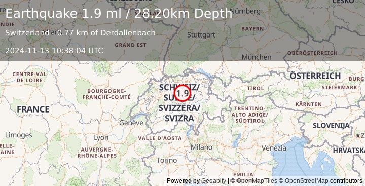 Earthquake SWITZERLAND (1.9 ml) (2024-11-13 10:38:04 UTC)