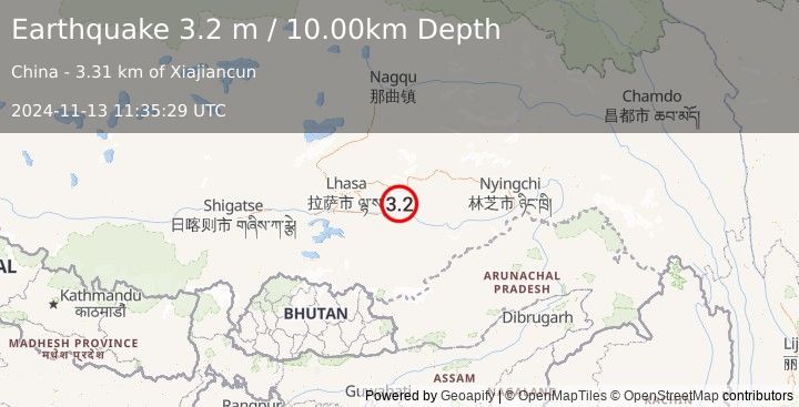 Earthquake EASTERN XIZANG (3.2 m) (2024-11-13 11:35:29 UTC)