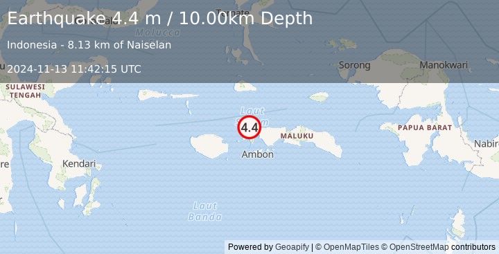 Earthquake CERAM SEA, INDONESIA (4.4 m) (2024-11-13 11:42:15 UTC)