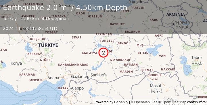 Earthquake EASTERN TURKEY (2.0 ml) (2024-11-13 11:58:54 UTC)