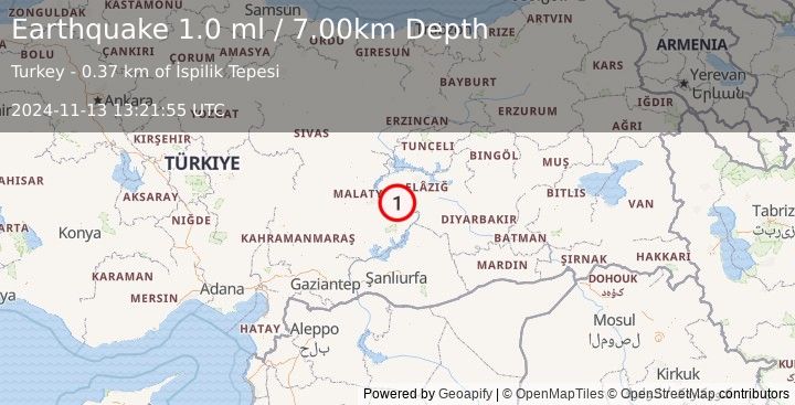 Earthquake EASTERN TURKEY (1.0 ml) (2024-11-13 13:21:55 UTC)