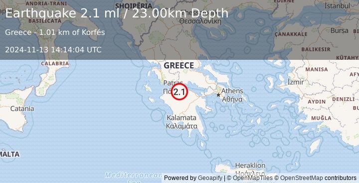 Earthquake GREECE (2.1 ml) (2024-11-13 14:14:04 UTC)