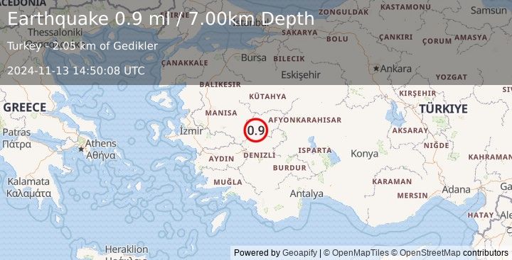 Earthquake WESTERN TURKEY (0.9 ml) (2024-11-13 14:50:08 UTC)