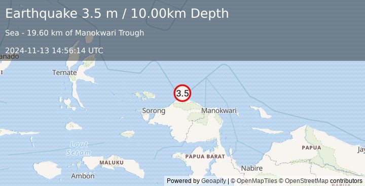 Earthquake NEAR N COAST OF PAPUA, INDONESIA (3.5 m) (2024-11-13 14:56:14 UTC)