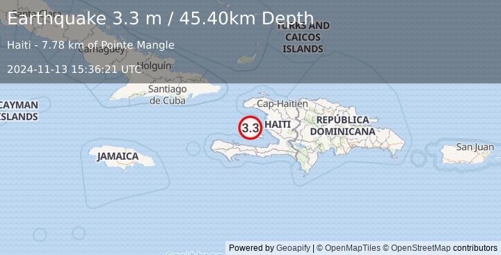 Earthquake HAITI REGION (3.3 m) (2024-11-13 15:36:21 UTC)