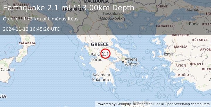 Earthquake GREECE (2.1 ml) (2024-11-13 16:45:26 UTC)